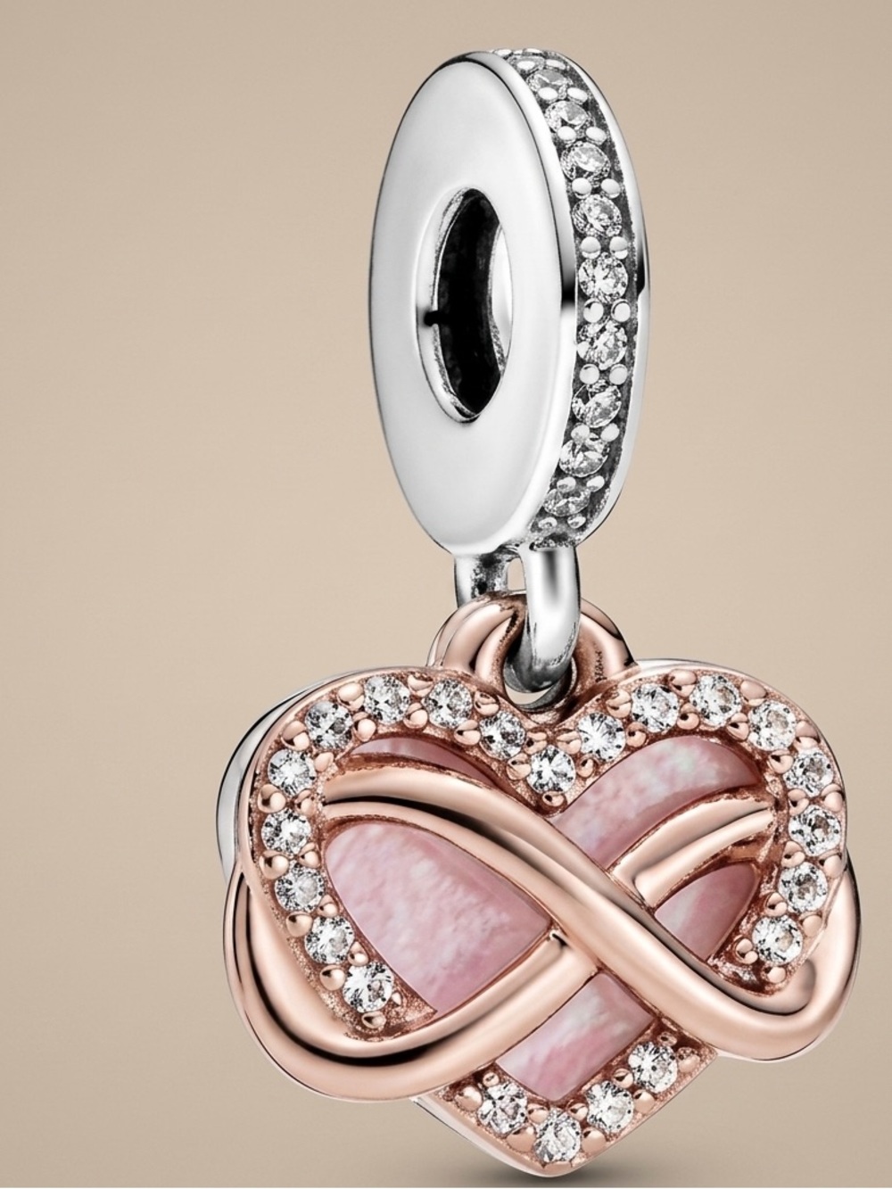 Pandora Rose Gold Heart Infinity Charm with Pink Inlay